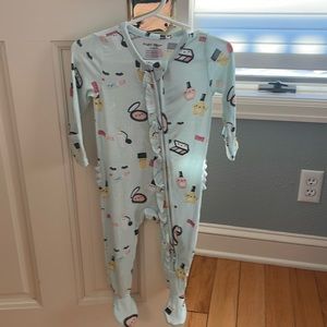 NWT Angel Dear Bamboo Ruffle Light Blue Make-Up Print Footie Pajama